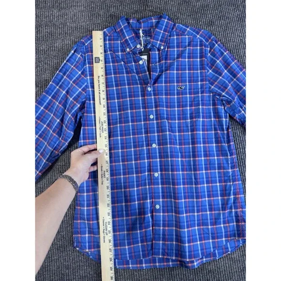 Vineyard Vines On-The-Go Performance Men's Blue Plaid Button-Down Shirt M